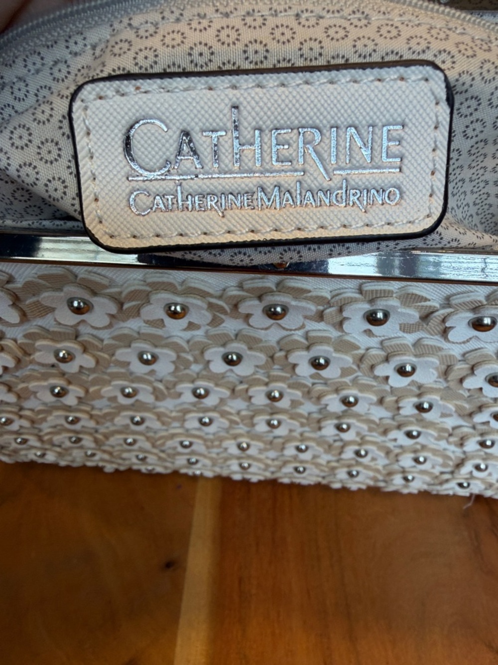 Catherine Malandrino Coquette Floral Appliqué Satchel Ivory/Tan (VGUC) - Picture 3 of 17